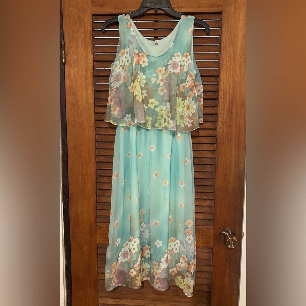 FOREVER 21 Floral Boho Overlay Flowy Summer Layered Pastel Dress